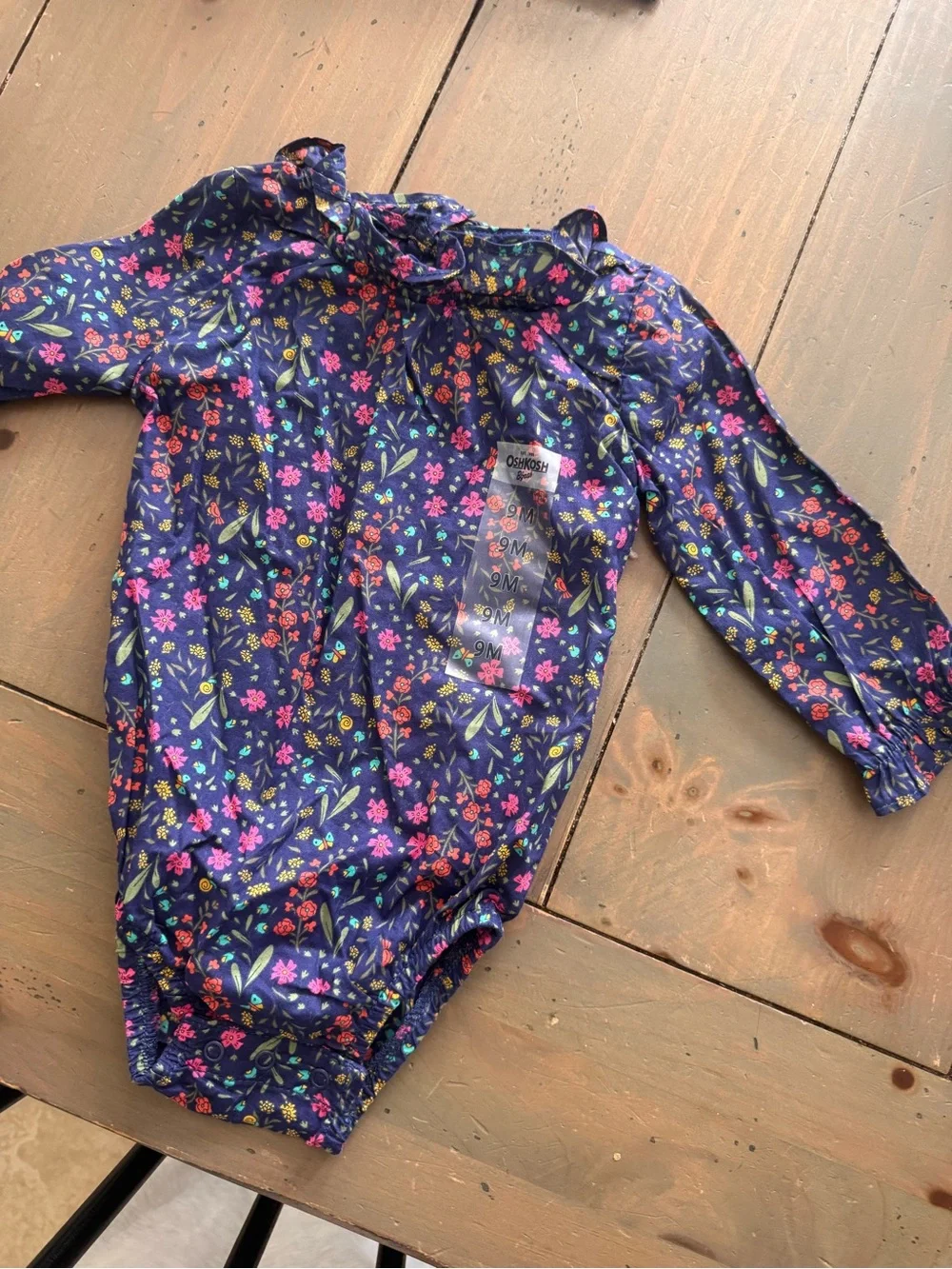 OshKosh B'gosh Navy Floral Ruffle Neck Baby Top